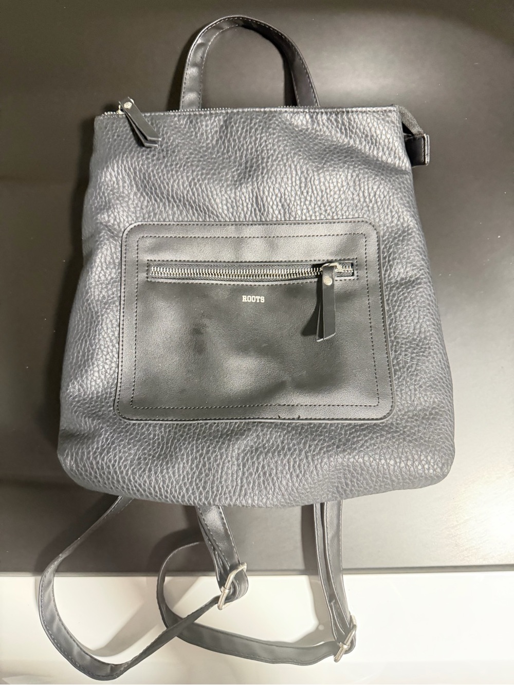 Roots Black Pebbled Leather Backpack